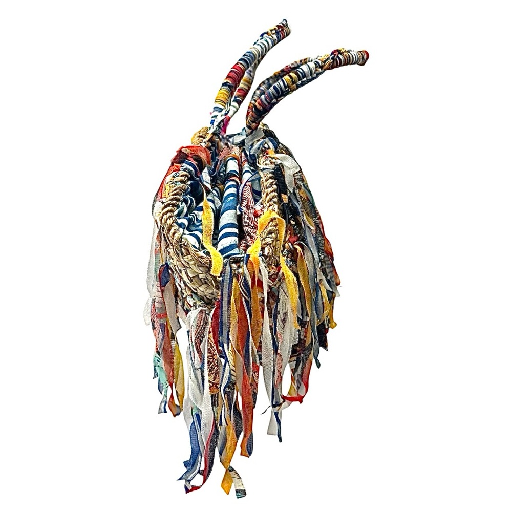 Boho Woven Straw Fringe Tote Bag Colorful Fabric Tassel Beach Handbag - Picture 7 of 11